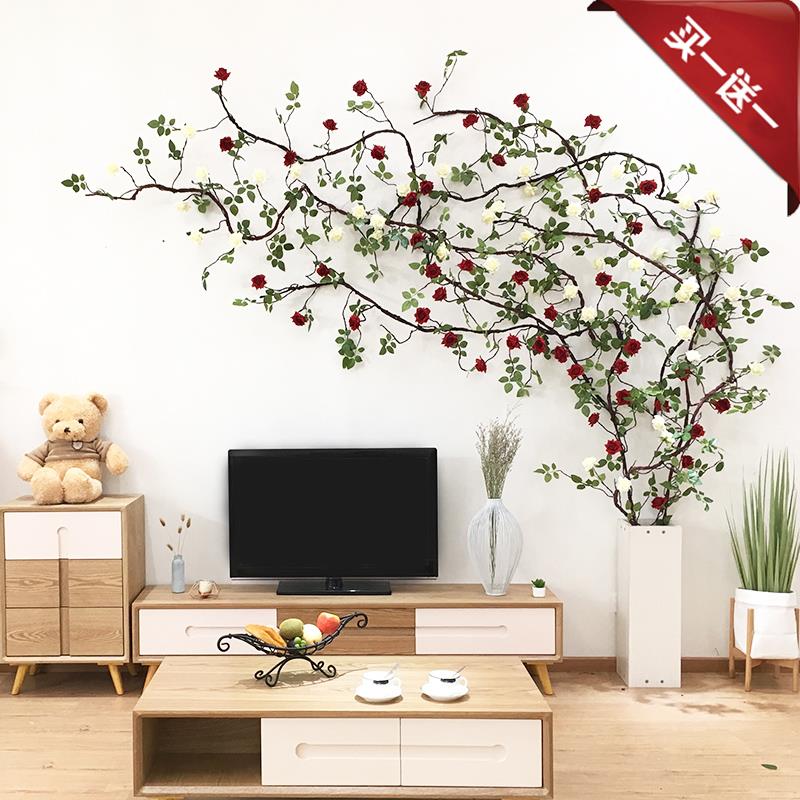仿真花花墙背景树藤枯藤装饰假藤蔓条枯树树干造型树花藤室内花树