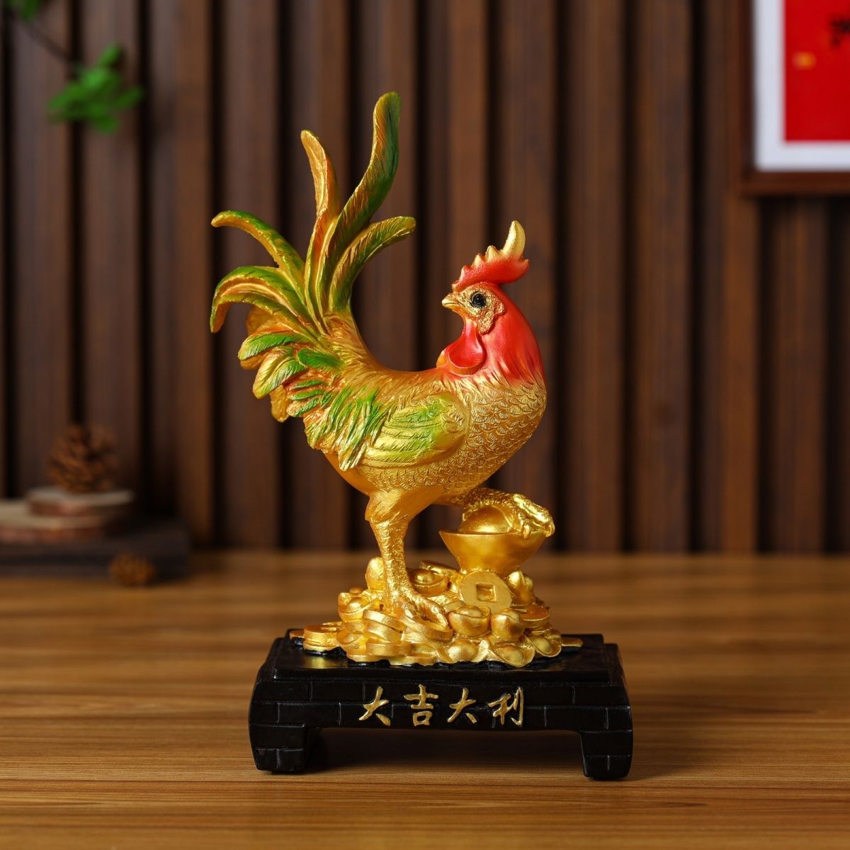 中式招财报喜摆件树脂家居电视柜公鸡酒柜玄关装饰品