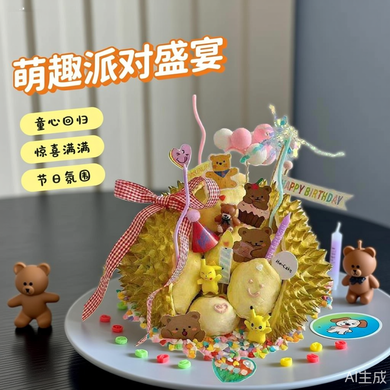 生日蛋糕摆件装饰榴莲dliy材料摆件插件小熊蜡烛网红烘焙配件全套,节庆用品/礼品,蛋糕/烘焙装饰用品,淘宝优惠券,粉丝福利购,淘宝优惠卷