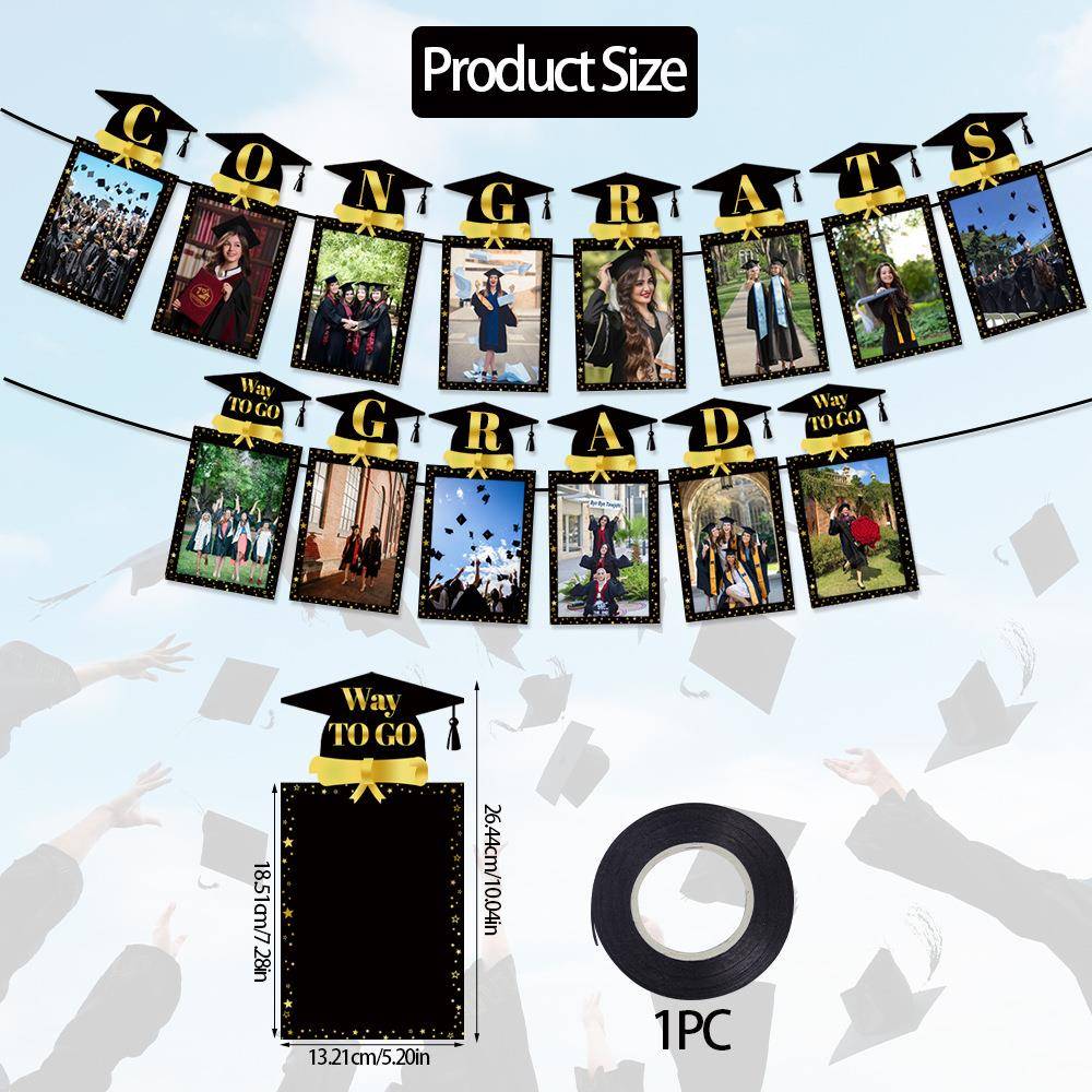 跨境2025年毕业季纸质横幅拉旗新款毕业典礼派对装饰照片拉旗