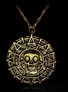 欧美影视周边加勒比海盗杰克船长合金饰品吊坠项链骷髅古钱币饰品