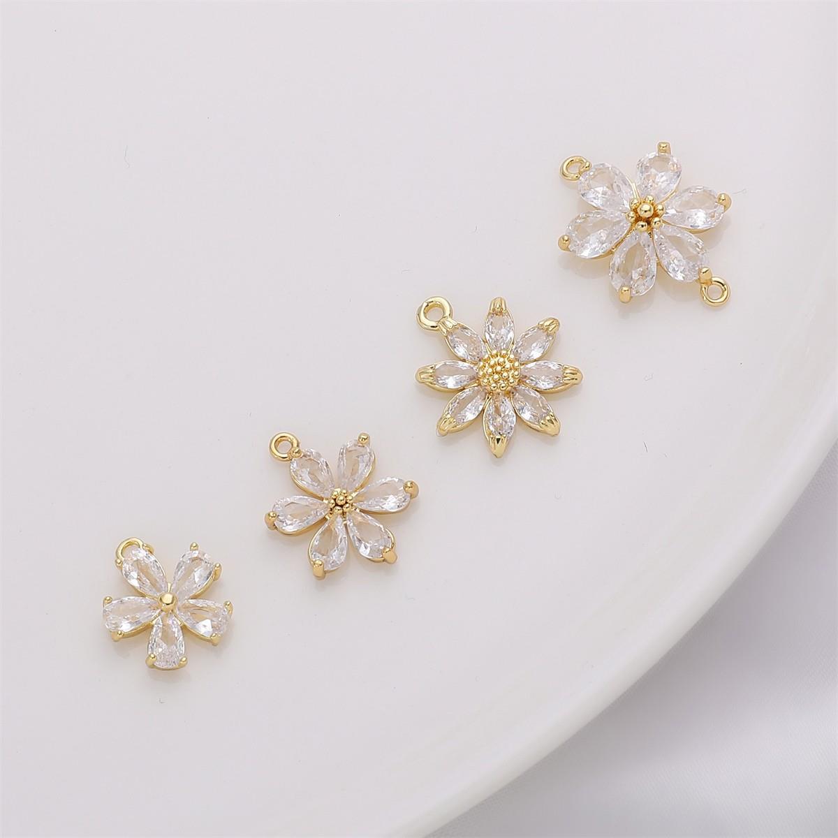 电镀14K保色锆石五瓣花太阳花单双吊坠手工手链项链装饰品配件