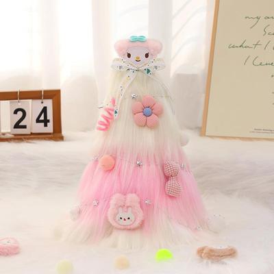 跨境2025新款聖誕樹毛绒桌面小树套餐迷你粉色小型圣诞树带灯摆件