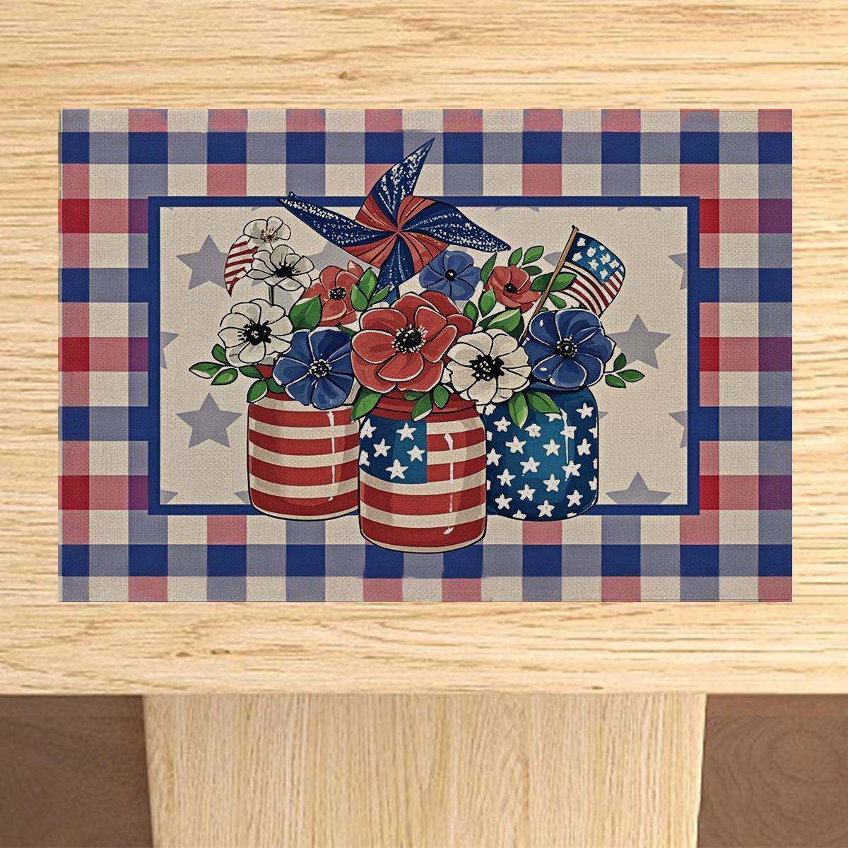 跨境temu热销印花餐桌垫家居独立日餐巾装饰节日餐盘垫隔热垫杯垫