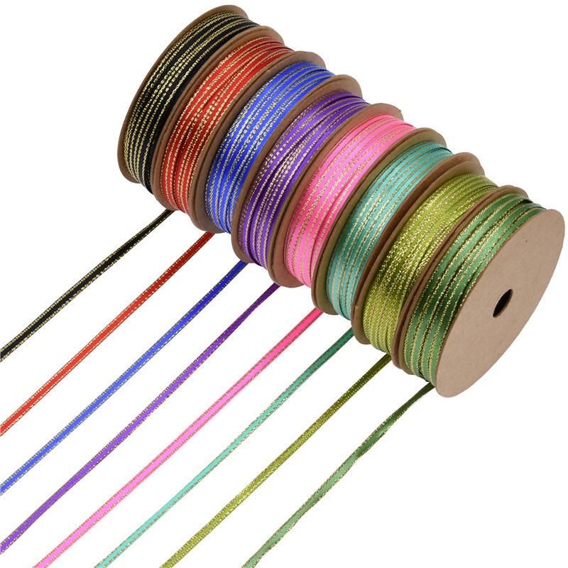 3mm跨境双金边双面缎带 鲜花礼品包装带儿童辫子绑带材料20米现货