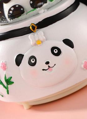 国潮熊猫水晶球音乐盒小摆件可爱卡通萌宠发光玩具毕业生日礼物