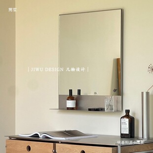 2026极简不锈钢方形浴室镜壁挂悬浮化妆镜挂墙带置物架卫生间镜子