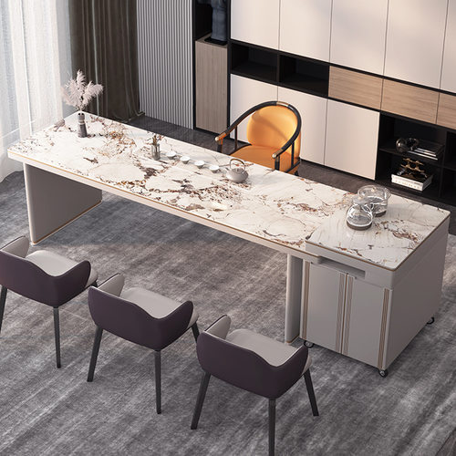 轻奢茶桌椅组合大办公室书桌茶桌一体现代简约家用岩板功夫泡茶台