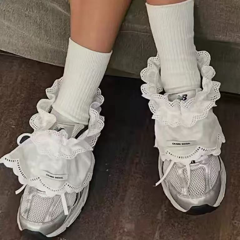 日本品质韩国博主同款袜套芭蕾风绑带蝴蝶结花边堆堆袜套女ins博