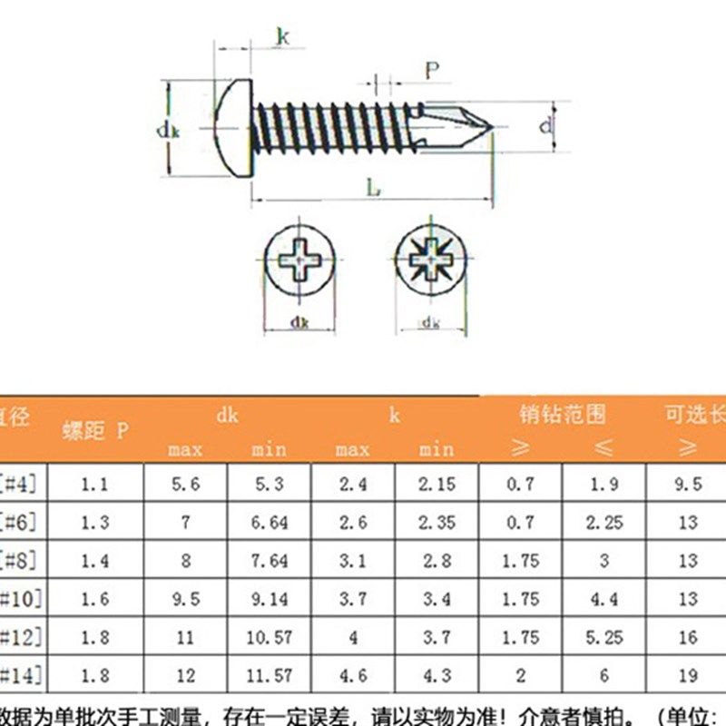 M4.2 M4.8 黑色 410不锈钢十字盘头钻尾螺丝燕尾钉圆头自攻螺丝钉