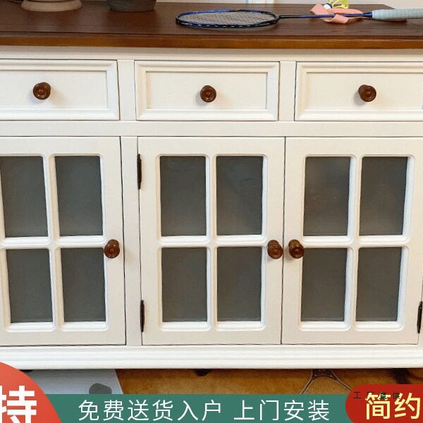 美式实木餐边柜碗橱简约环保边柜储物柜餐厅全纯实木家具定订 制