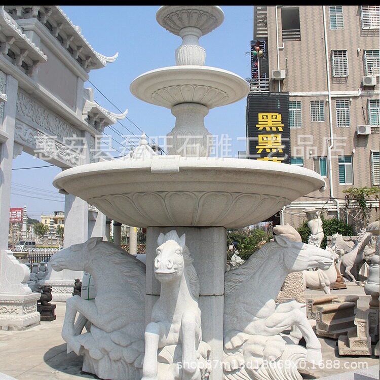 锈石花岗岩室外三层跌水喷泉