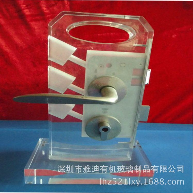 深圳有机玻璃工厂批发组装透明 亚克力锁头展示架【牛头锁】