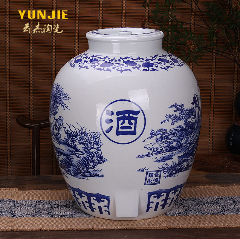 100斤/150斤/200斤/300斤陶瓷酒坛景镇青花瓷酒瓶大口八仙酒瓶