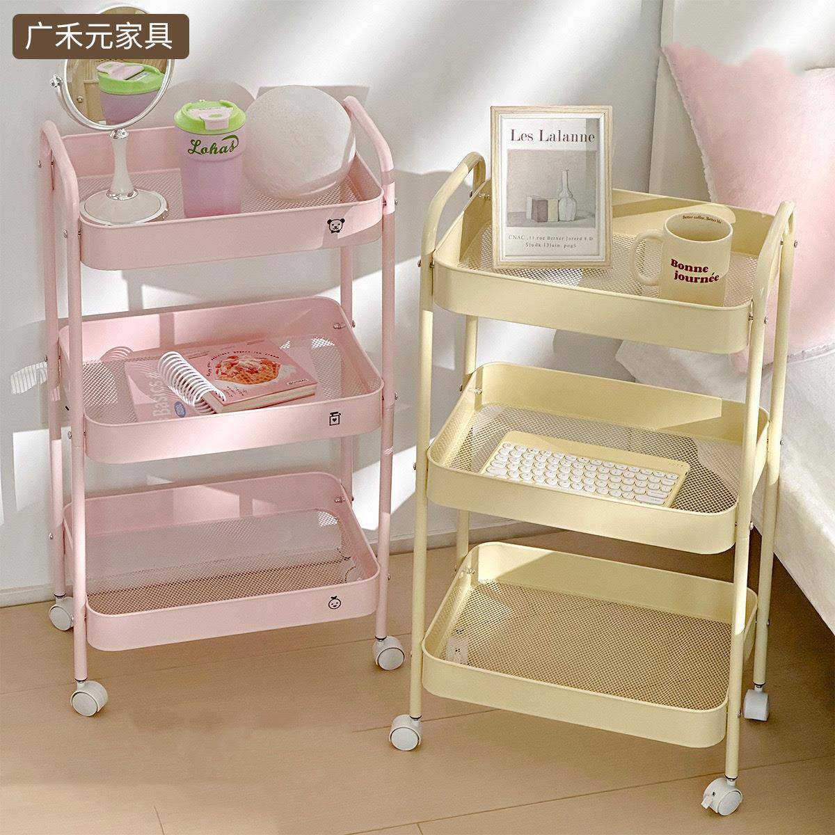 家用厨房收纳架子客厅卧室储物架可移动多层落地小推车置物架