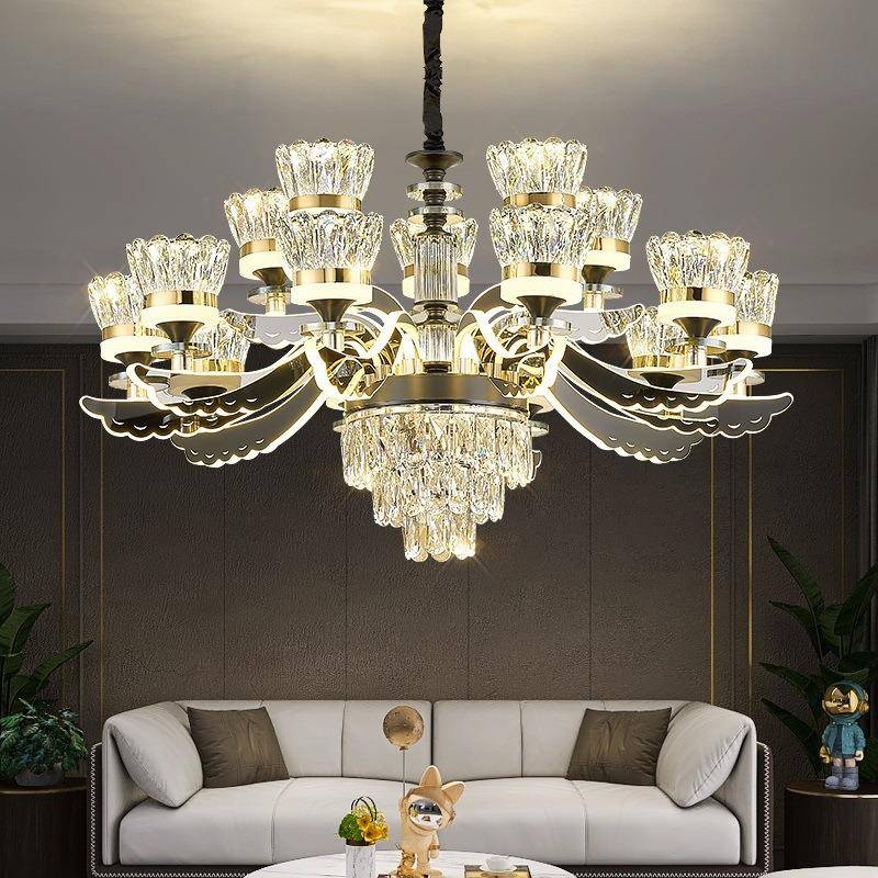 轻奢水晶吊灯新款灯臂发光水晶客厅主灯现代简约餐厅卧室K9水晶灯