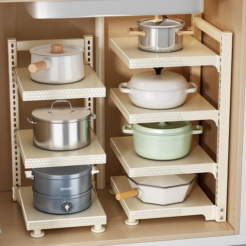 厨房锅具收纳架多功能柜内分层下水槽落地置物架台面多层放锅架子