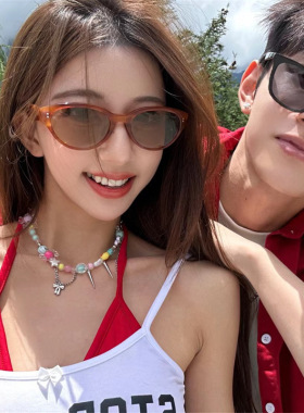 日本品质小红书爆款复古猫眼墨镜女高级感ins黑色防晒太阳眼镜茶