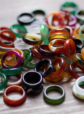 玉髓玛瑙指环手持跑环女红蓝粉玉髓戒指情侣尾戒仿冰种玉石扳指