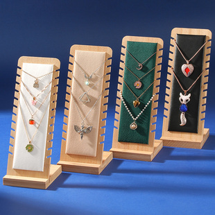 Solid Bamboo Wood Jewelry Display Stand Necklace Showcase Ho