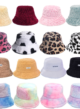 Autumn Winter Panama Hat for Women Faux Fur Bucket Hats Cow