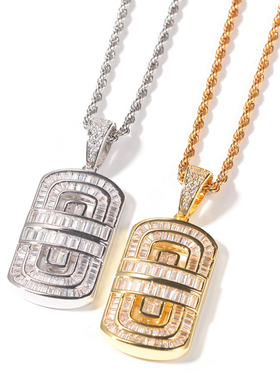 锆石爆款盾牌新品跨境简约吊坠街头时尚INSICE嘻哈男欧美方潮项链