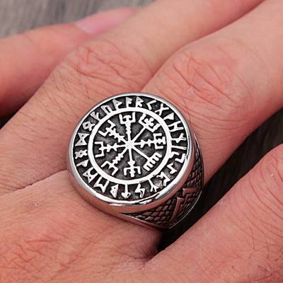 Vintage Odin Viking Rune Compass Rings For Men Boy Nordic St