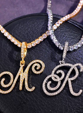New Cursive Letters Cubic Zirconia Chain Intial Name Necklac