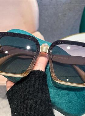 认准抖音ML-7703清抗UV方形镶闪光粉镜框太阳眼镜