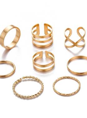FAMSHIN 8 PcsSet Fashion Design Round Gold Color Rings Set
