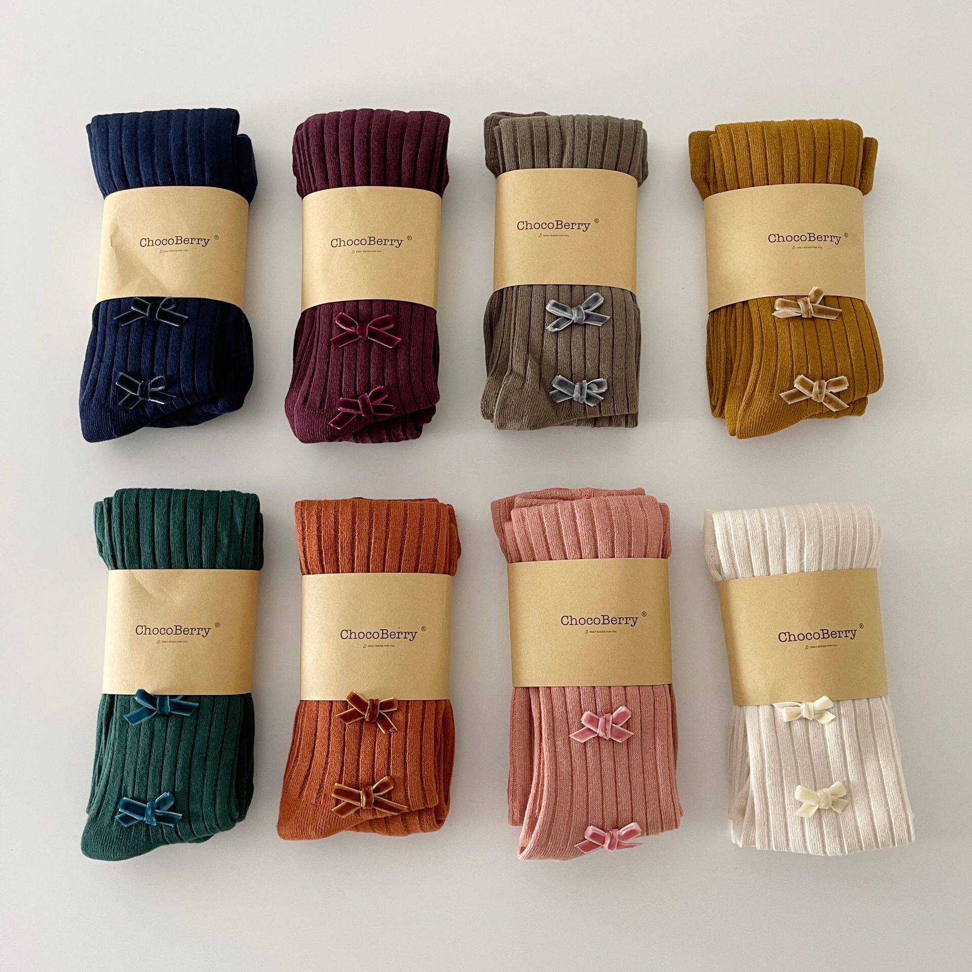 2022秋冬女童双针纯色坑条连裤袜童袜K20AW-0069连裤-丝绒蝴蝶结