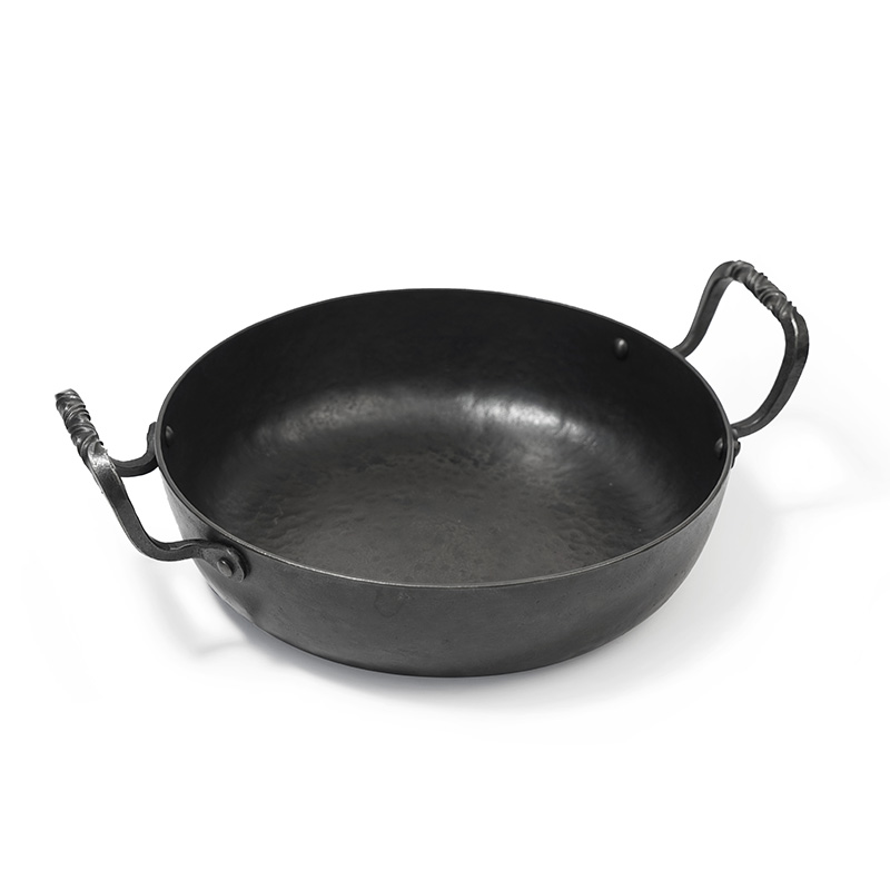 触造 双耳拧纹平底铁锅 手工锻打无涂层不粘煎炸炒烙饼家用寿喜烧