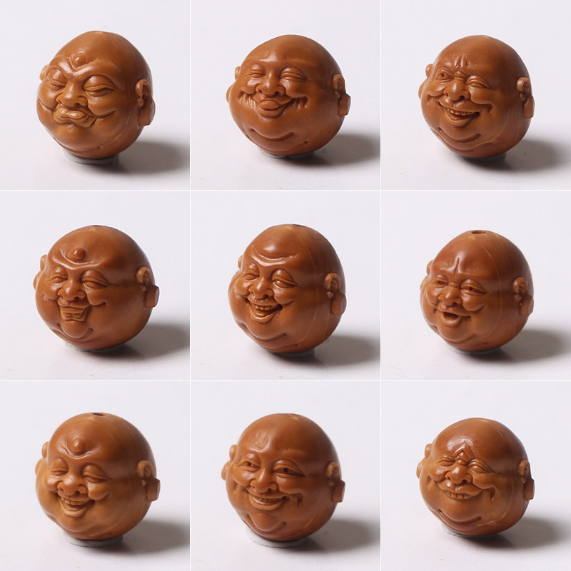 橄榄核雕刻十分开心弥勒佛手串老油核手工雕刻人生百态文玩手串链