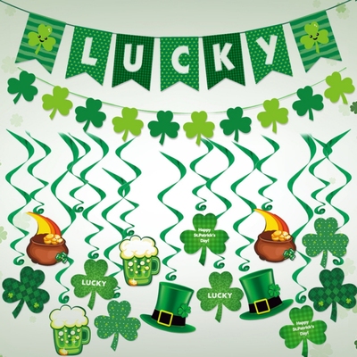 St Patricks Day Decorations Green Party Banner Supplies Four