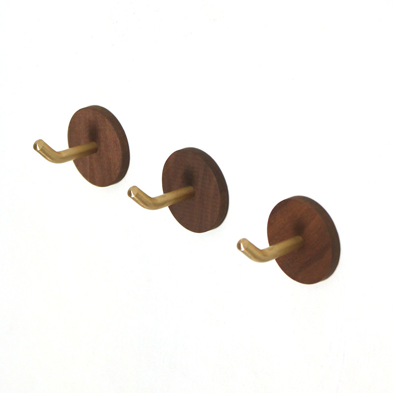 黄铜黑胡桃木挂钩强力粘胶免打孔进门玄关免钉衣柜轻奢鞋柜挂衣钩