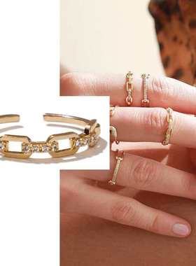 Jewelry chain ring with diamond opening ring women's fas
