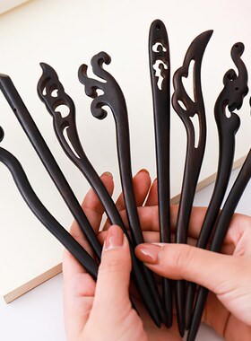 New Retro Chinese Hairpin Vintage Wooden Hair Fork Carve Ani