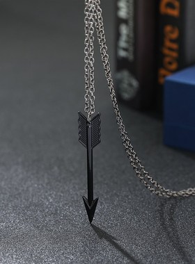 Mens  Design Matte Black Long Necklace with Arrow Pendant J
