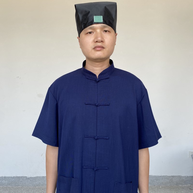 道士长袍套装三清领道服斜襟长褂练功服男女款夏季薄款透气竹节麻