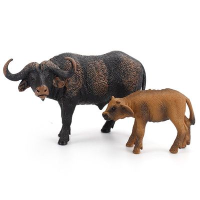 PVC Solid African Grassland Buffalo Model Attacking African