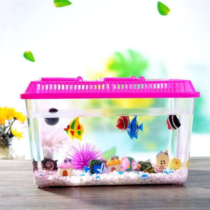 大号手提透明客厅办公桌金鱼缸乌龟缸饲养盒斗鱼盒封闭式宠物盒