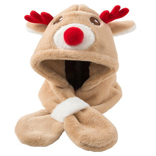 皮草蝴蝶结儿童帽子围巾一体可爱鹿角冬季毛绒护耳保暖男女宝宝帽