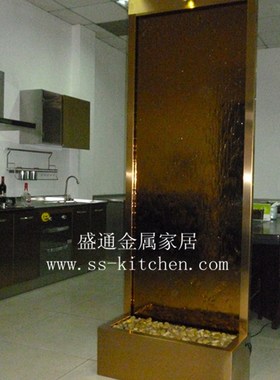 欧式豪华金色流水背景墙 隔断屏风 流水摆件 空气净化加湿器