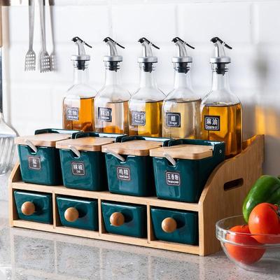 北欧厨房调味罐家用陶瓷调料盒套装收纳玻璃油瓶组合调味料罐