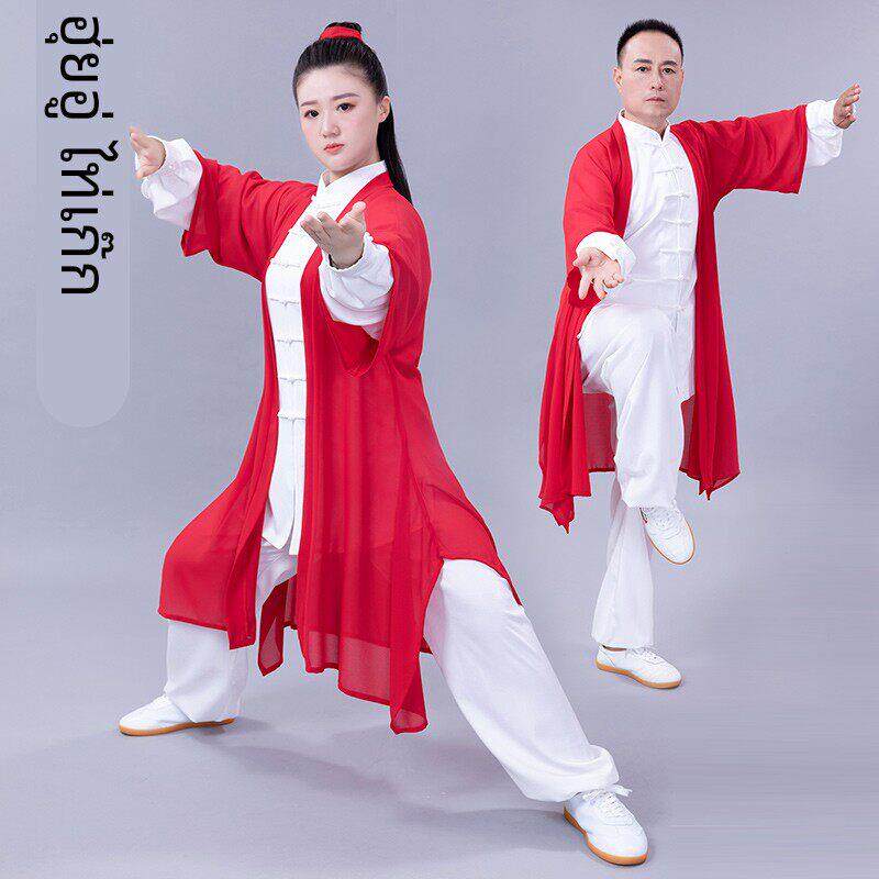 绘武太极服披纱单件男女款红色表演服武术比赛披肩外搭