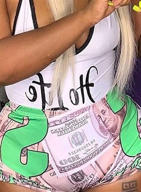 New Summer Women Shorts High Waist Letter Print Sexy Slim Wo