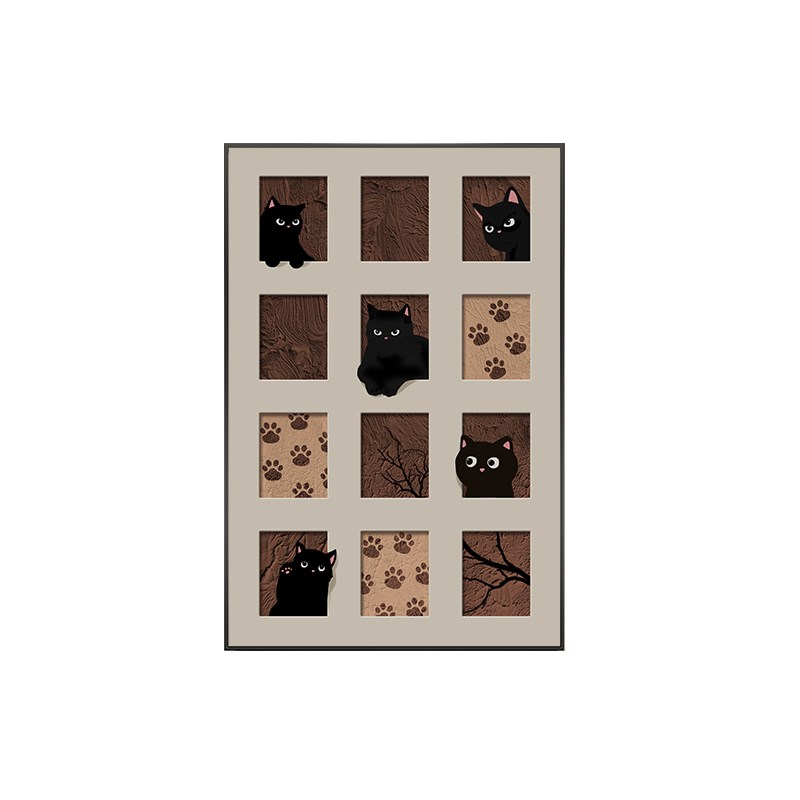 网红现代简约客厅装饰画猫咪玄关壁画艺术落地画侘寂风沙发背景墙图片