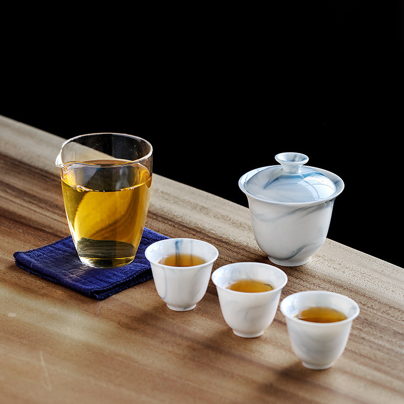 水墨蓝陶瓷旅行茶具便携式一壶三杯功夫茶具商务伴手礼品印