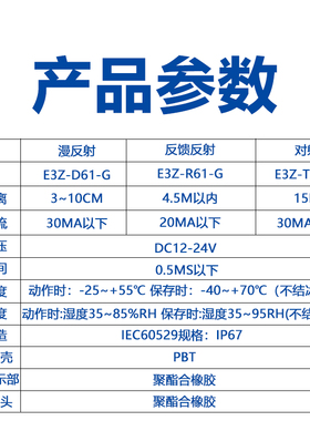 极速方型光电开关传感器漫反射 镜面反射 对射型 E3Z-D61-G R61 T