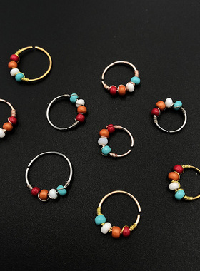 1PCS Boho Bead Nose Ring Surgical Steel Septum Piercing